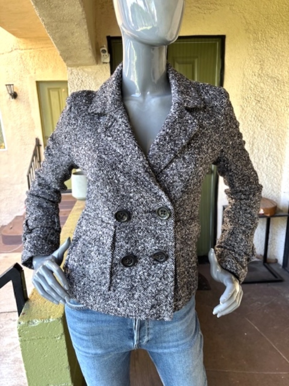 GERARD DAREL Cropped Wool Tweed Double-Breasted Jacket EUC/FR 38=US: 6